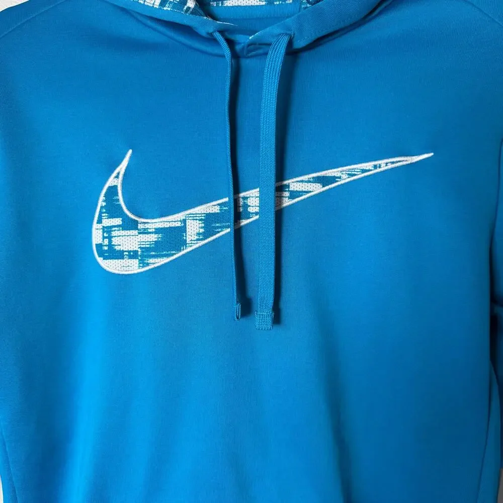Nike Therma-FIT Hoodie Women’s Small Blue Graphic Swoosh Pullover Athletic